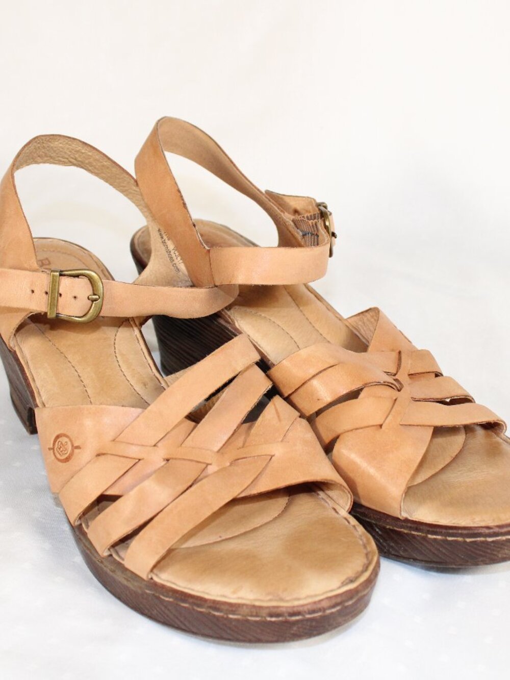 Born Angel tan sandal leather heels wood women 11 - Picture 2 of 7